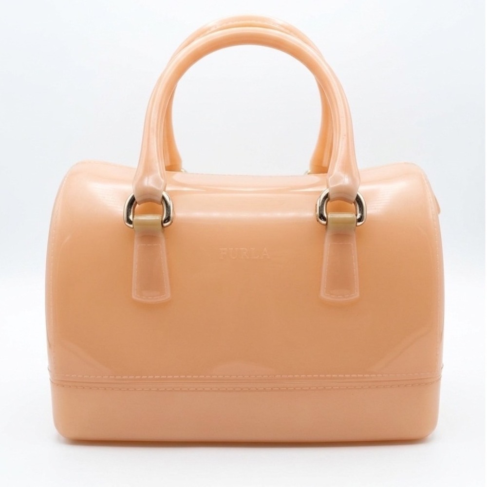 Furla Candy Bag Peach Apricot Rubber Jelly Satchel Doctor Bag Made in Italy Lux